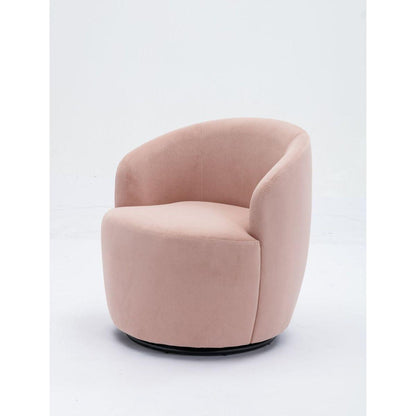 Velvet Fabric Swivel Accent Armchair Barrel Chair With Black Powder Coating Metal Ring,Pink