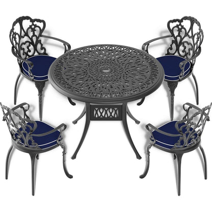 35.43-inch Cast Aluminum Patio Dining Table With Black Frame and Umbrella Hole