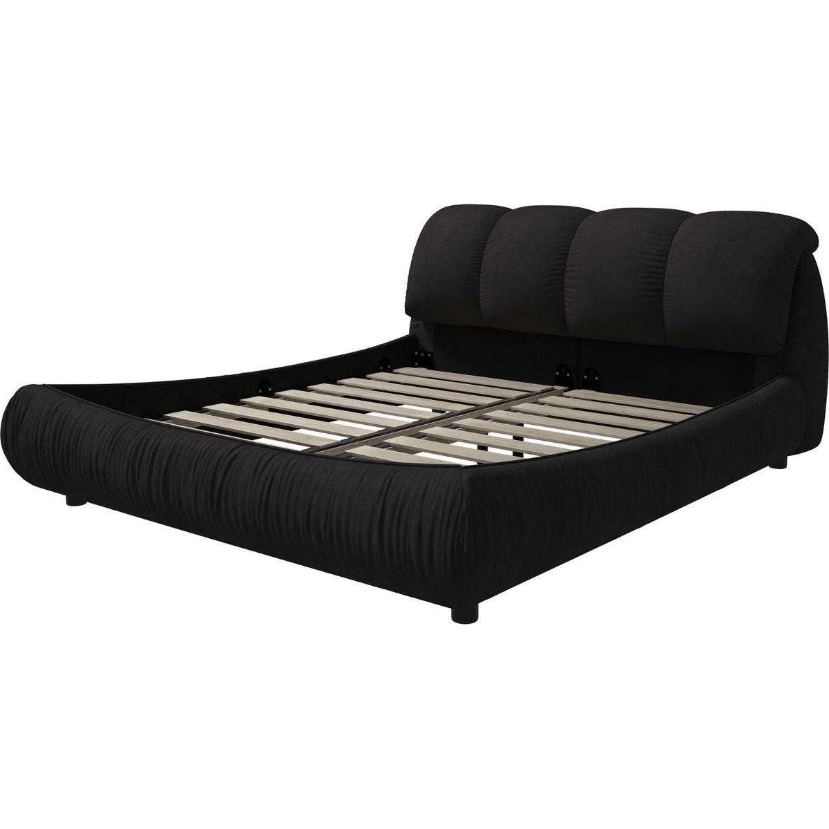 Queen Size Luxury Upholstered Platform Bed with Oversized Padded Backrest and Solid Wood Frame,suitable for Multiple heights of mattresses,Black