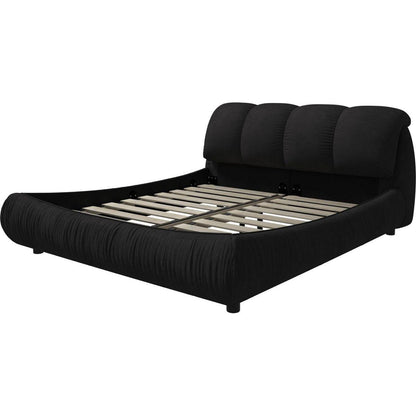 Queen Size Luxury Upholstered Platform Bed with Oversized Padded Backrest and Solid Wood Frame,suitable for Multiple heights of mattresses,Black
