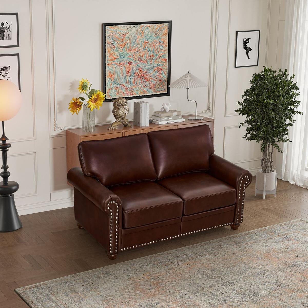 Living Room Sofa Loveseat Chair Burgundy Faux Leather