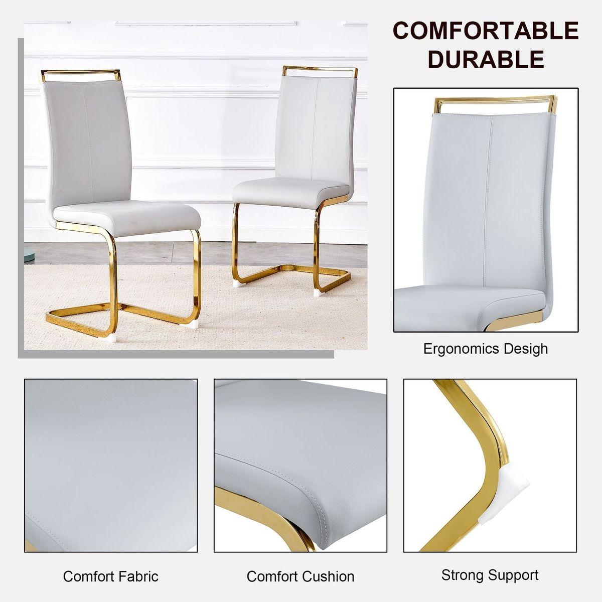 Table and chair set, large modern minimalist rectangular glass table, can accommodate 6-8 people, equipped with tempered glass tabletop and large MDF table legs, comfortable and minimalist chairs.