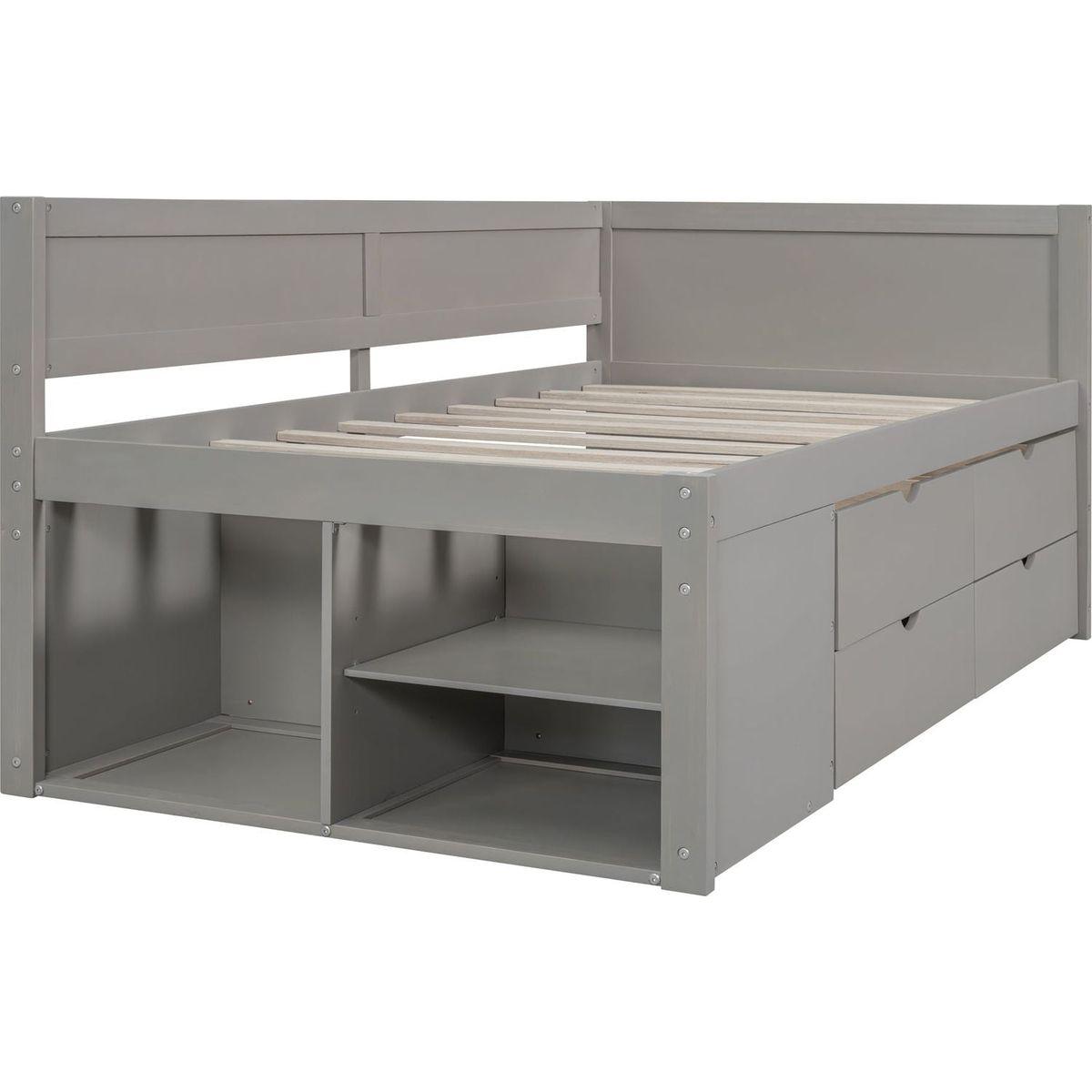 Twin Size Daybed with Drawers and Shelves, Gray