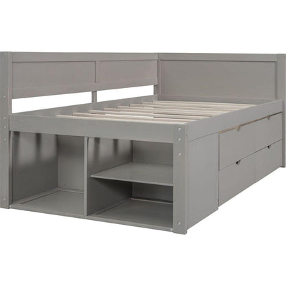 Twin Size Daybed with Drawers and Shelves, Gray
