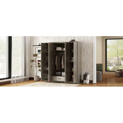 4-Door Wardrobe with 1 Drawer, Gray