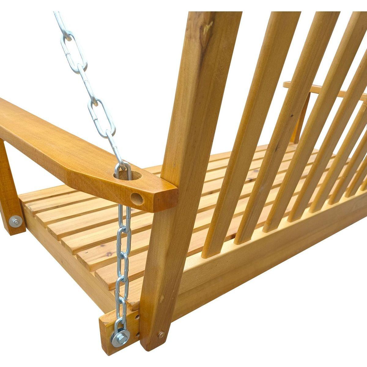 Front Porch Swing with Armrests, Wood Bench Swing with Hanging Chains,for Outdoor Patio, Garden Yard, porch, backyard, or sunroom,Easy to Assemble,teak