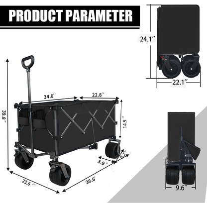 Collapsible Folding Wagon, Push Pull Foldable Beach Wagon Cart