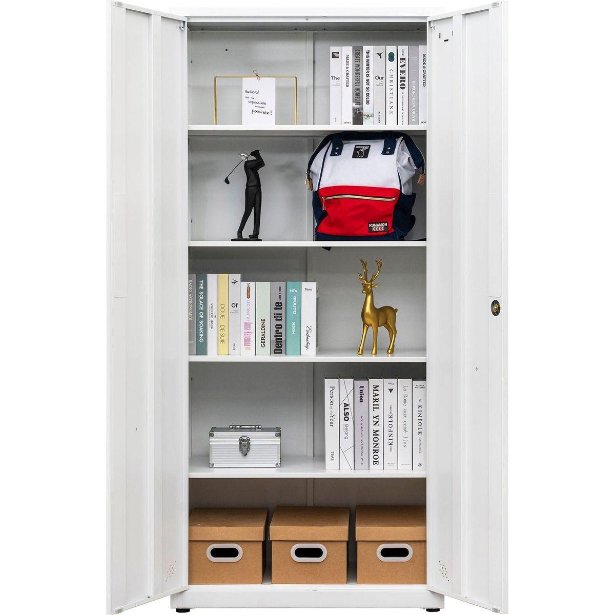 High Storage Cabinet with 2 Doors and 4 Partitions to Separate 5 Storage Spaces, Home/ Office Design