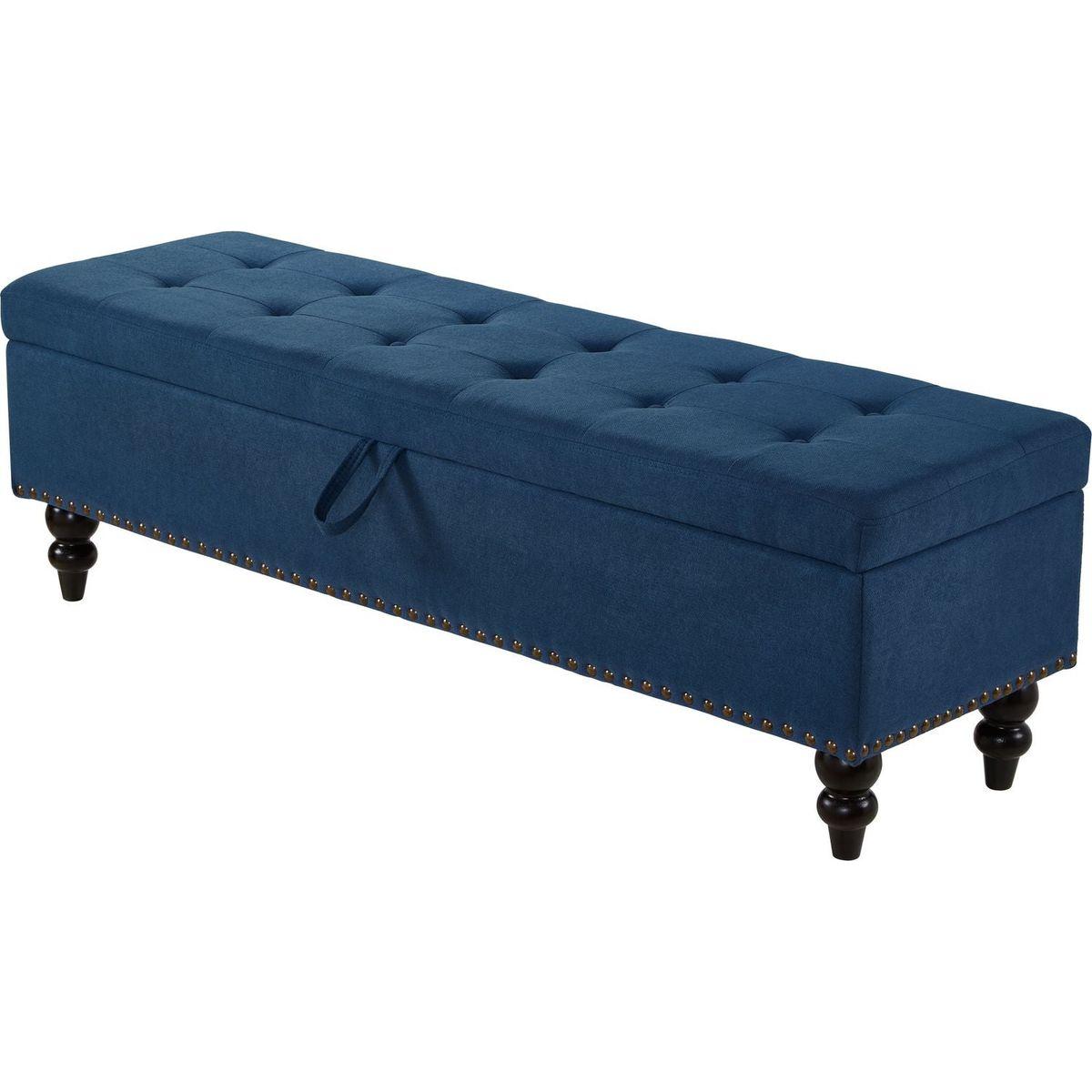 59" Bed Bench with Storage Blue Fabric