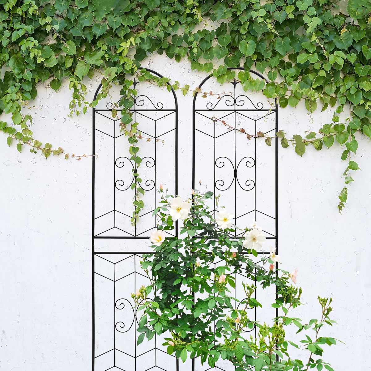 2 Pack Metal Garden Trellis 86.7' x 19.7' Rustproof Trellis for Climbing Plants Outdoor Flower Support Black