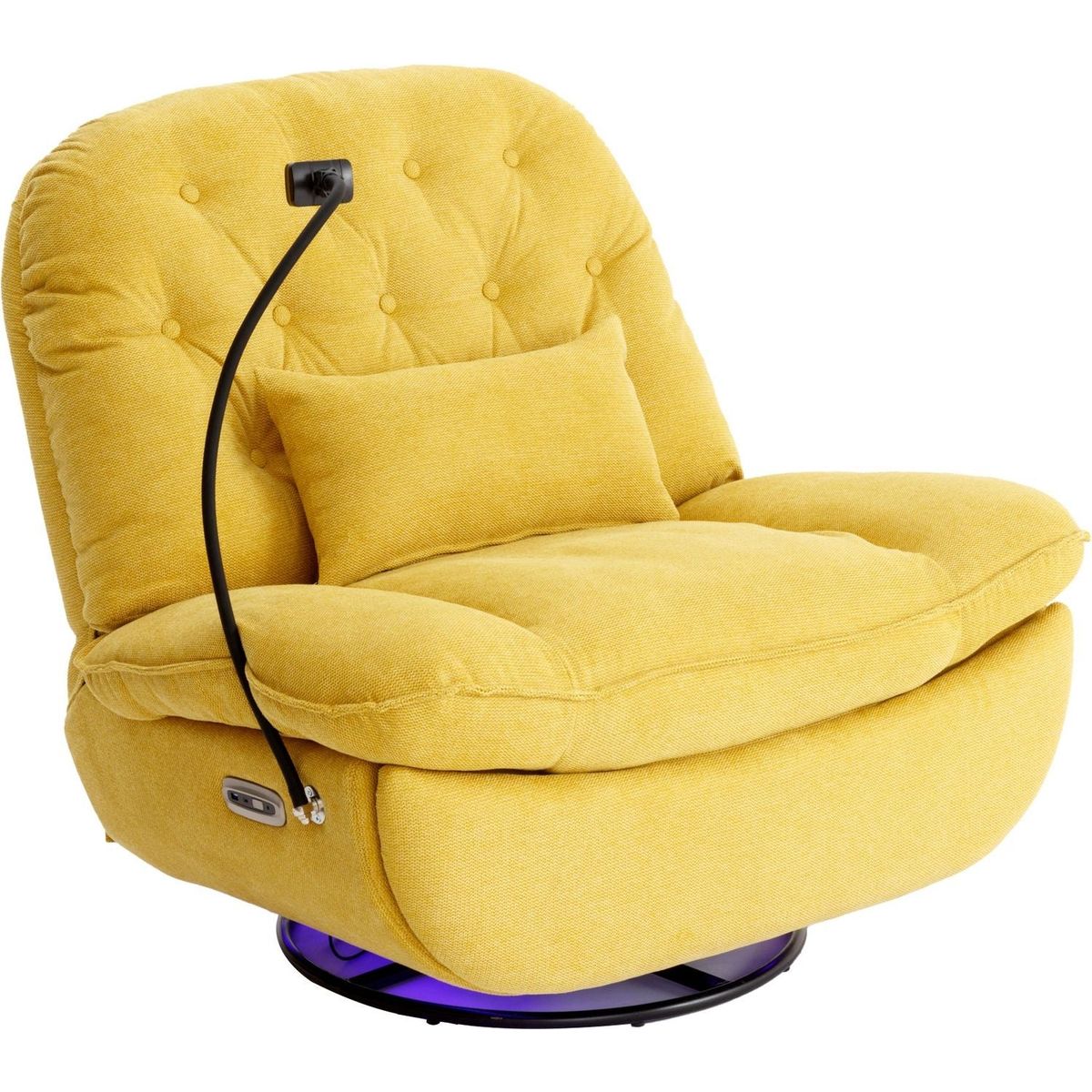 270 Degree Swivel Power Recliner with Voice Control, Bluetooth Music Player,USB Ports, Atmosphere Lamp, Hidden Arm Storage and Mobile Phone Holder for Living Room, Bedroom, Apartment, Yellow