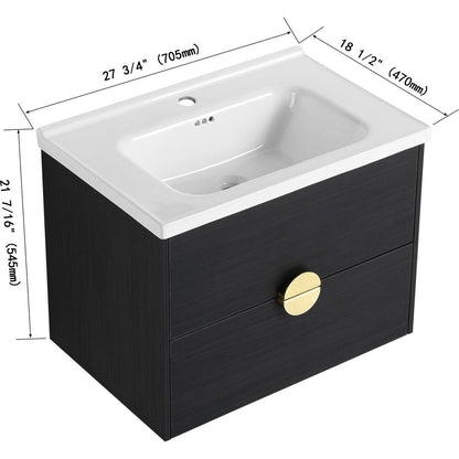 28 Inch Wall-Mounted Bathroom Vanity With Sink, For Small Bathroom (KD-Packing)