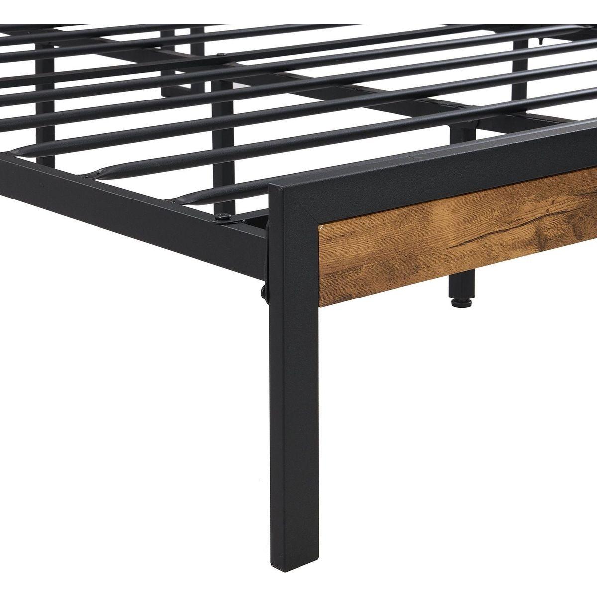King Size Metal Platform Bed Frame with Wooden Headboard and Footboard with USB LINER, No Box Spring Needed, Large Under Bed Storage, Easy Assemble
