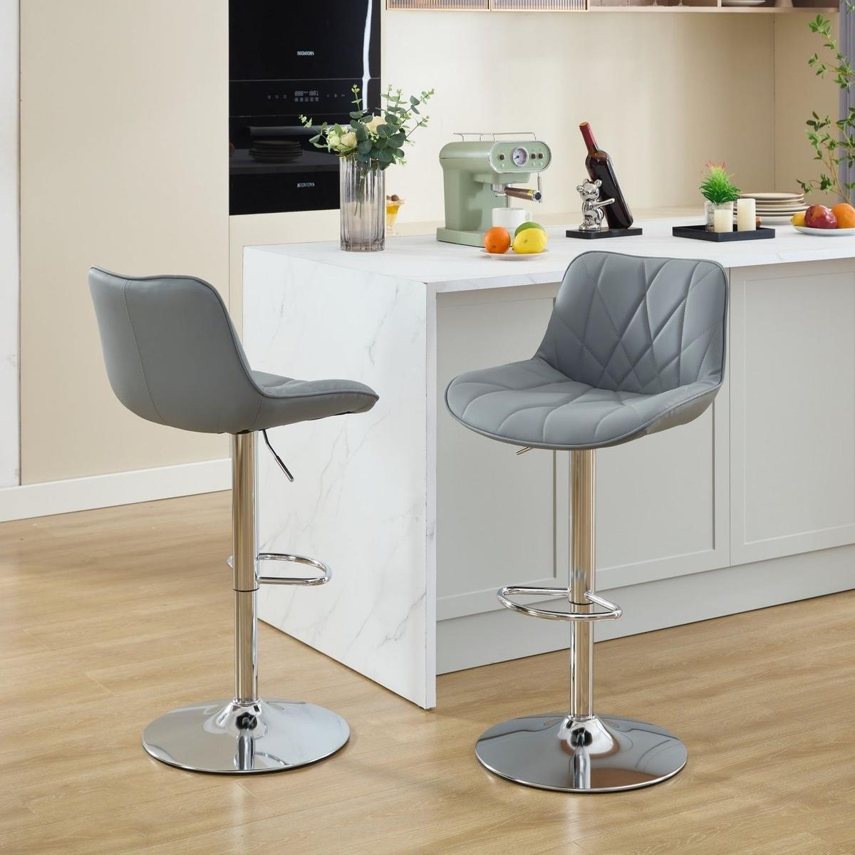 Counter Height Bar Stools Kitchen Island Barstools Adjustable Swivel Counter Stool Bar Height Island Chairs with Back,Set of 2,Gray