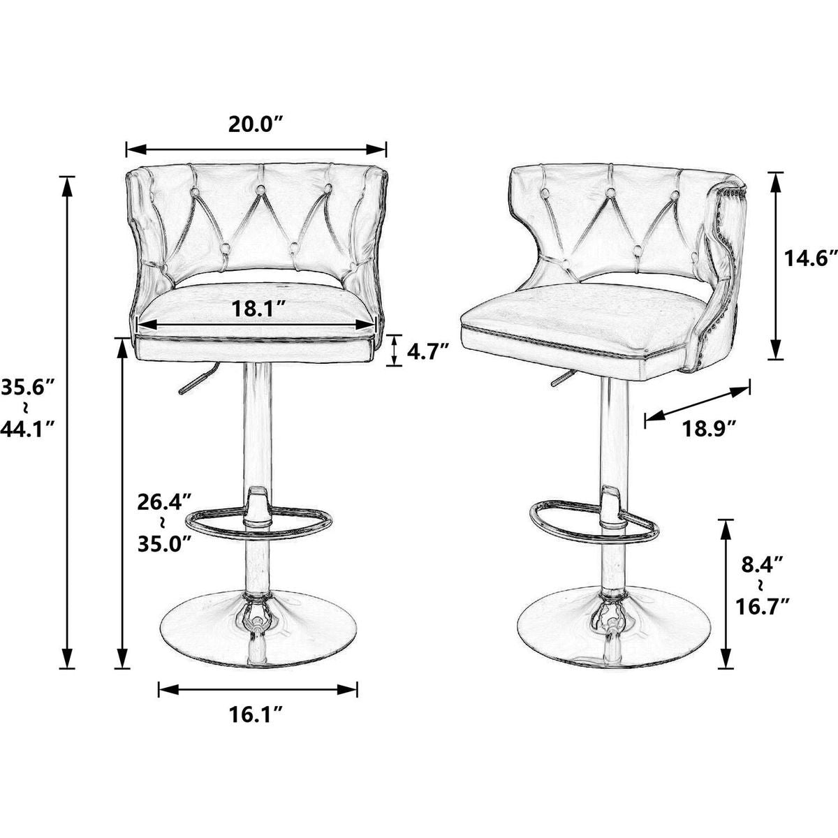 Bar Stools With Back and Footrest Counter Height Dining Chairs-Velvet Orange-2PCS/SET