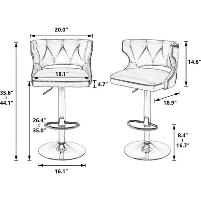 Bar Stools With Back and Footrest Counter Height Dining Chairs-Velvet Orange-2PCS/SET