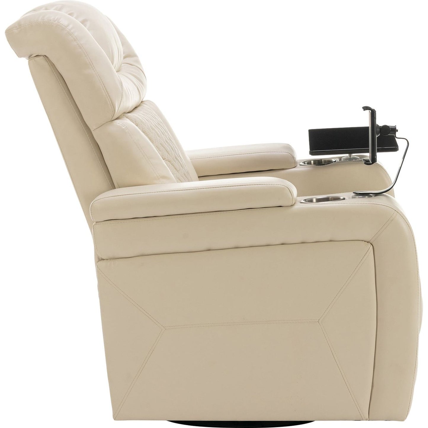 270 Degree Swivel PU Leather Power Recliner Individual Seat Home Theater Recliner with Comforable Backrest, Tray Table, Phone Holder, Cup Holder, USB Port, Hidden Arm Storage for Living Room, White