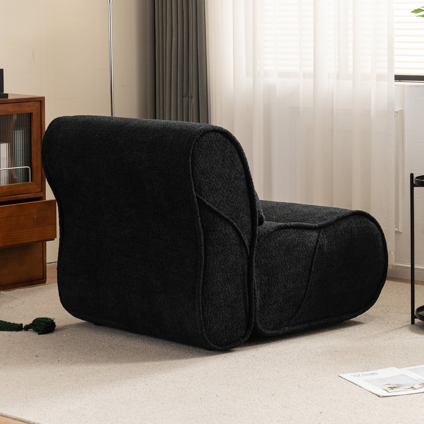 Soft Pellet Velvet Recliner - Comfortable Lounge Chair with Waist Pack Padding, Modern Design, Ideal for Living Room, Bedroom or Office - Black