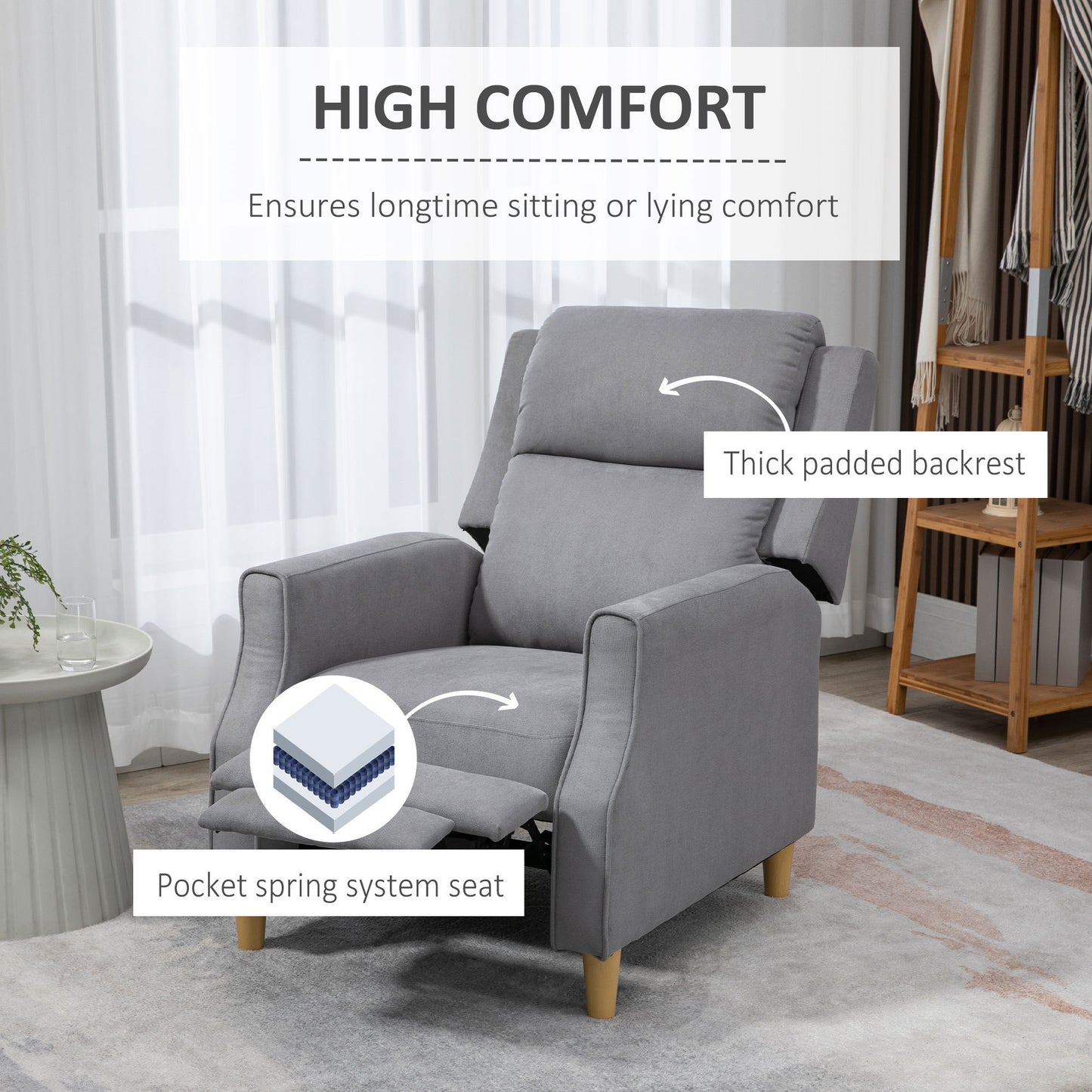 Manual Recliner Chair with Footrest, Contemporary for Living Room