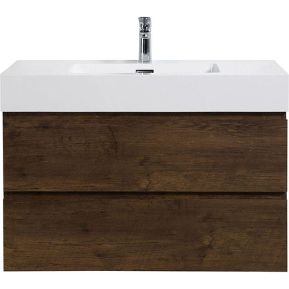 Alice 36" Walnut Bathroom Vanity with Sink, Large Storage Wall Mounted Floating Bathroom Vanity for Modern Bathroom, One-Piece White Sink Basin without Drain and Faucet