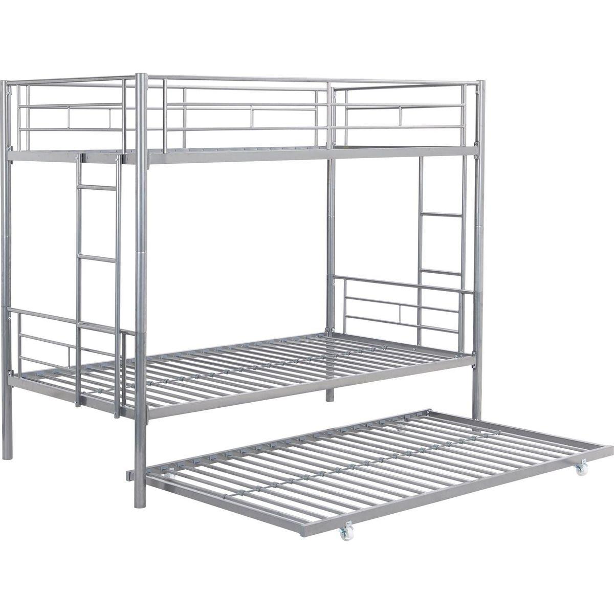 METAL BUNK BED WITH TRUNDLE SILVER
