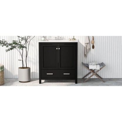 30" Black Bathroom Vanity with Single Sink, Combo Cabinet Undermount Sink, Bathroom Storage Cabinet with 2 Doors and a Drawer, Soft Closing, Multifunctional Storage, Solid Wood Frame