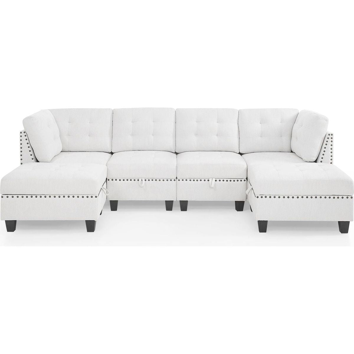 U shape Modular Sectional Sofa,DIY Combination,includes Two Single Chair, Two Corner and Two Ottoman,Ivory Chenille