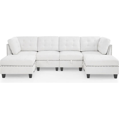 U shape Modular Sectional Sofa,DIY Combination,includes Two Single Chair, Two Corner and Two Ottoman,Ivory Chenille