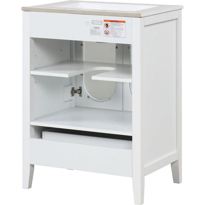 24" Bathroom Vanity with Sink, Bathroom Vanity Cabinet with One Drawer and Doors, Adjustable Shelf, Solid Wood and MDF, White