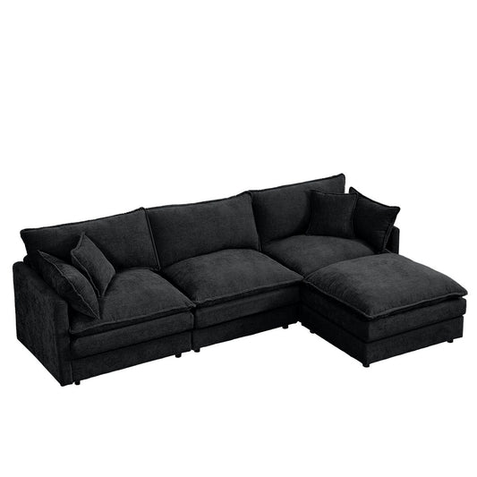 Modular Sectional Sofa, 105 Inch L Shaped Couch Set, Comfy Cloud Couches with Movable Ottoman, Black Chenille