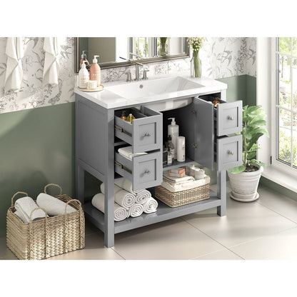 36" Bathroom Vanity with Undermount Sink,Free Standing Vanity Set with 4 Drawers& Soft Closing Doors,Solid Wood Frame Bathroom Storage Cabinet