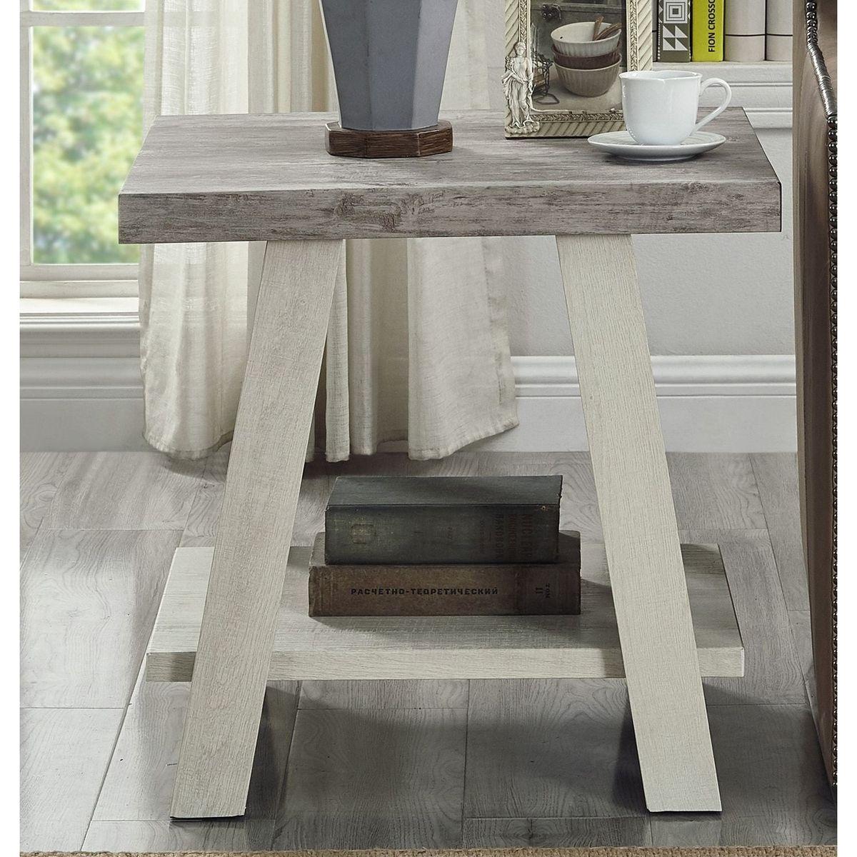 Athens Contemporary Two-Tone Wood Shelf End Table in Weathered Gray and Beige
