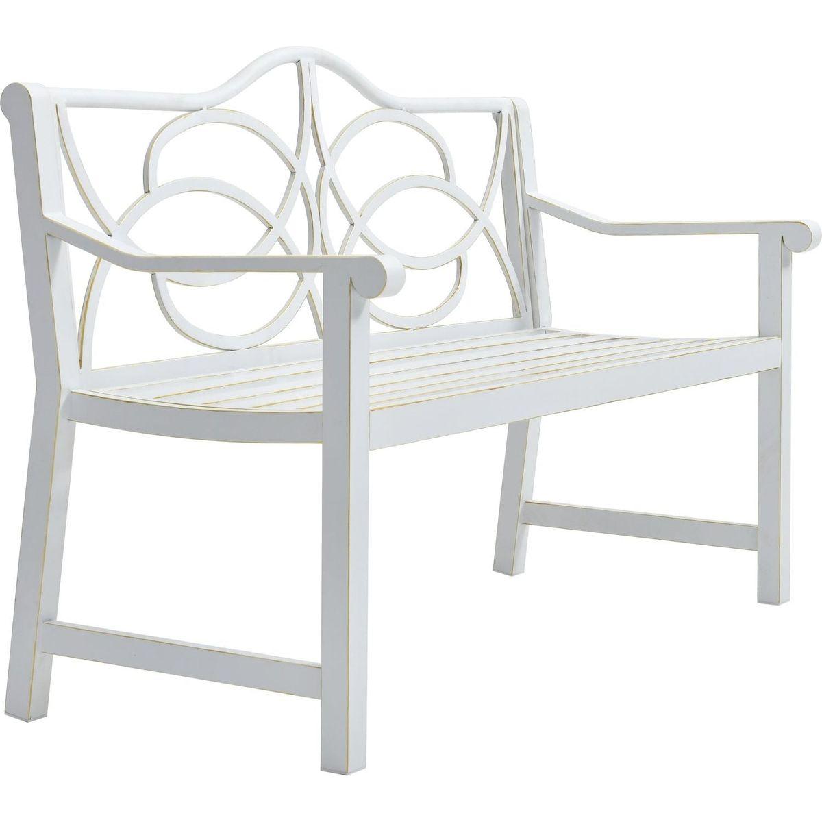 Outdoor Garden Patio Bench,Iron Metal Steel Frame Park Bench with Backrest and Armrest, Slatted Seat for Park, Yard & Porch, Balcony, Accommodates 2-3 People,White