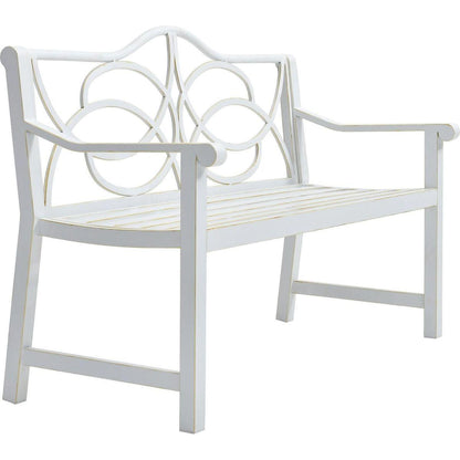 Outdoor Garden Patio Bench,Iron Metal Steel Frame Park Bench with Backrest and Armrest, Slatted Seat for Park, Yard & Porch, Balcony, Accommodates 2-3 People,White