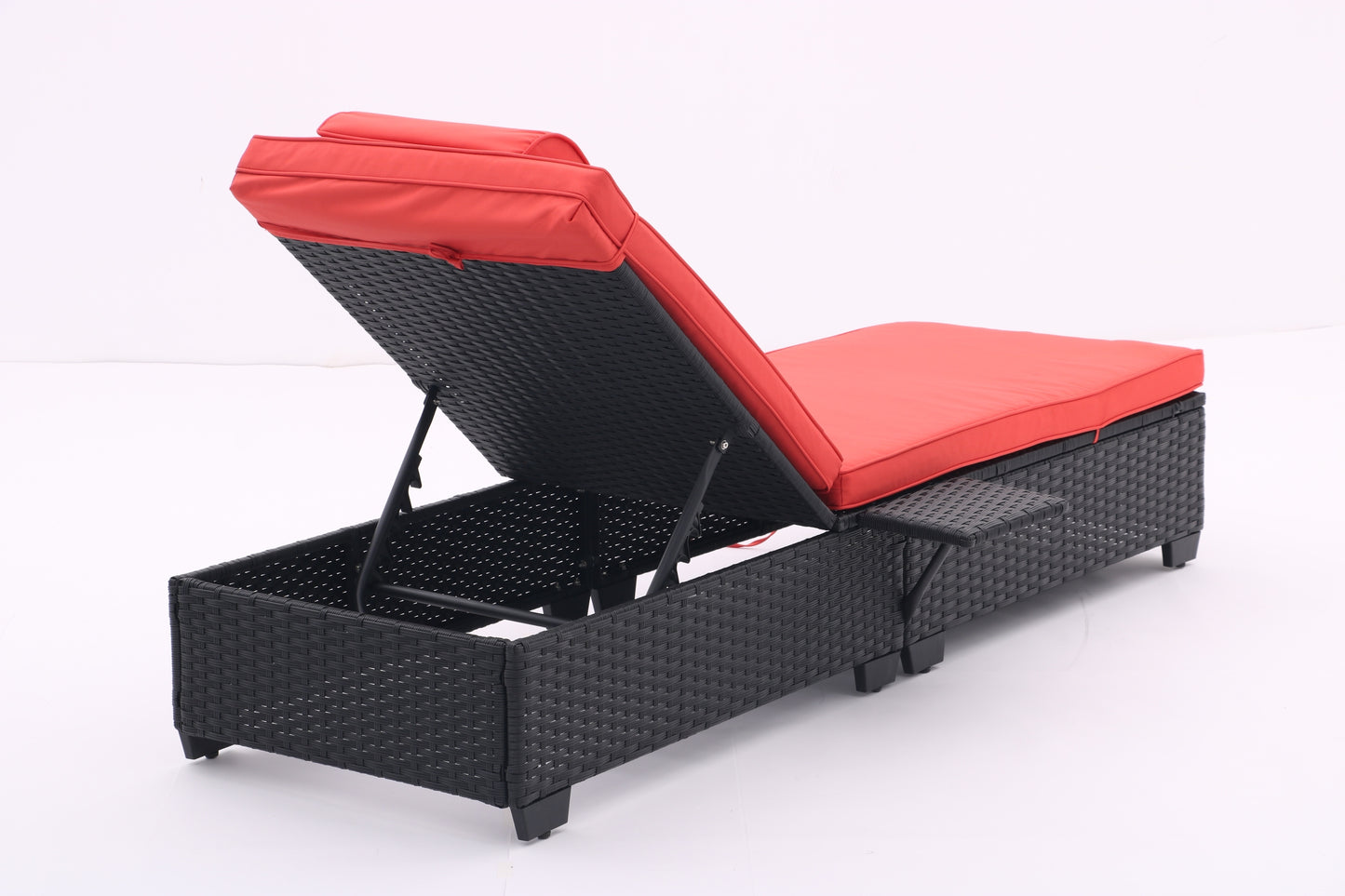 Outdoor Patio Chaise Lounge Chair,Lying in bed with PE Rattan and Steel Frame,PE Wickers,Pool Recliners with Elegant Reclining Adjustable Backrest and Removable Cushions Sets of 2(Black+Red)