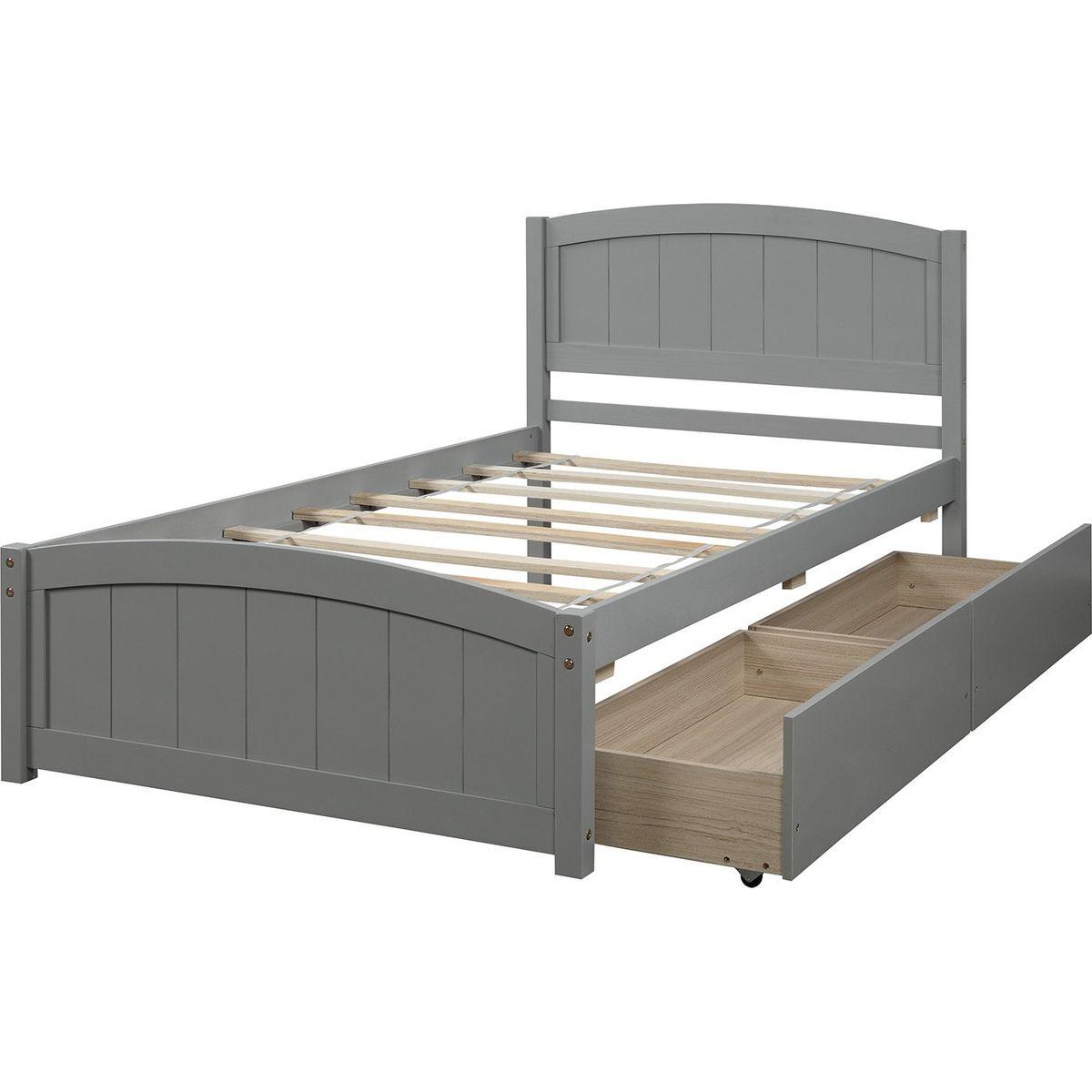 Twin size Platform Bed with Two Drawers, Gray