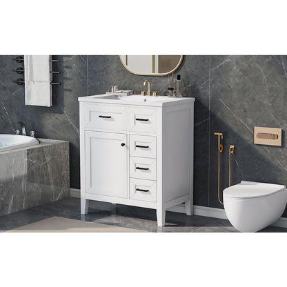 30" Bathroom Vanity with Sink Combo, White Bathroom Cabinet with Drawers, Solid Frame and MDF Board