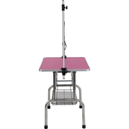 36" Folding Dog Pet Grooming Table Stainless Steel Frame Rubber Mat on Board with Adjustable Arm and Clamps pet dog Cat Grooming Table (PINK COLOR)