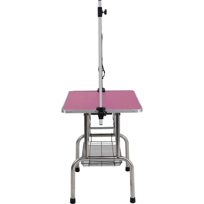 42" Folding Dog Pet Grooming Table Stainless Steel Frame Rubber Mat on Board with Adjustable Arm and Clamps pet dog Cat Grooming Table (PINK COLOR)