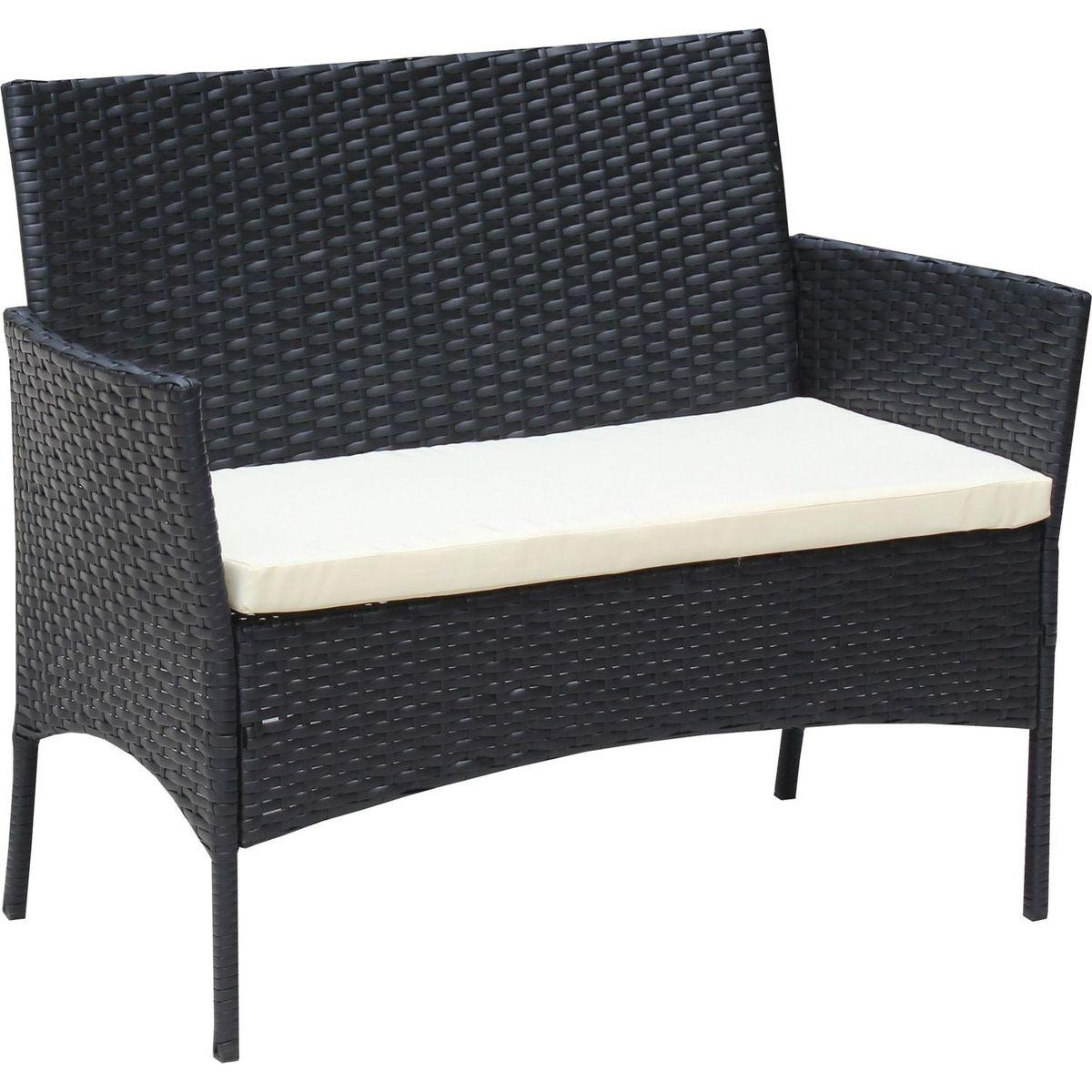 4 PC Rattan Patio Furniture Set Outdoor Patio Cushioned Seat Wicker Sofa (Beige Cushion)