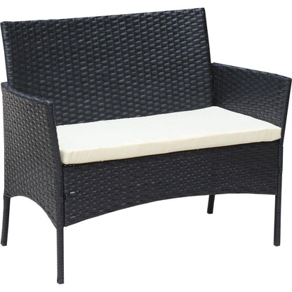 4 PC Rattan Patio Furniture Set Outdoor Patio Cushioned Seat Wicker Sofa (Beige Cushion)