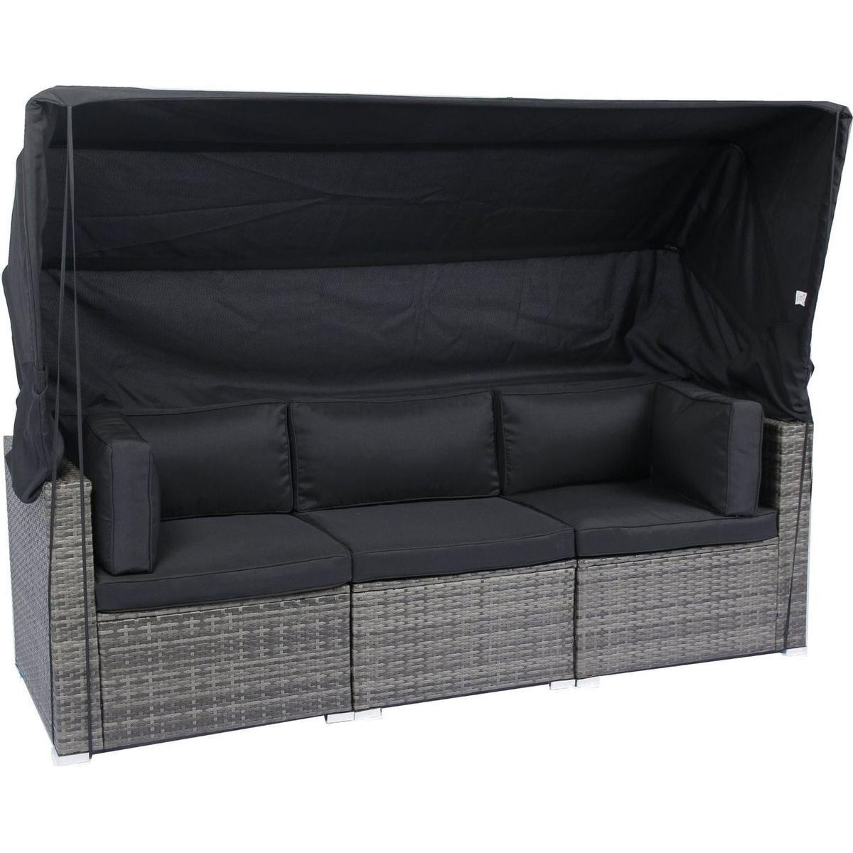 7-Piece Patio Furniture Set w/Retractable Canopy Wicker Rattan Sectional Sofa Set Patio Furniture with Washable Cushions for Lawn, Garden, Backyard, Poolside Grey wicker + Black Cushion