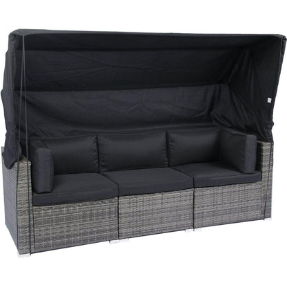 7-Piece Patio Furniture Set w/Retractable Canopy Wicker Rattan Sectional Sofa Set Patio Furniture with Washable Cushions for Lawn, Garden, Backyard, Poolside Grey wicker + Black Cushion