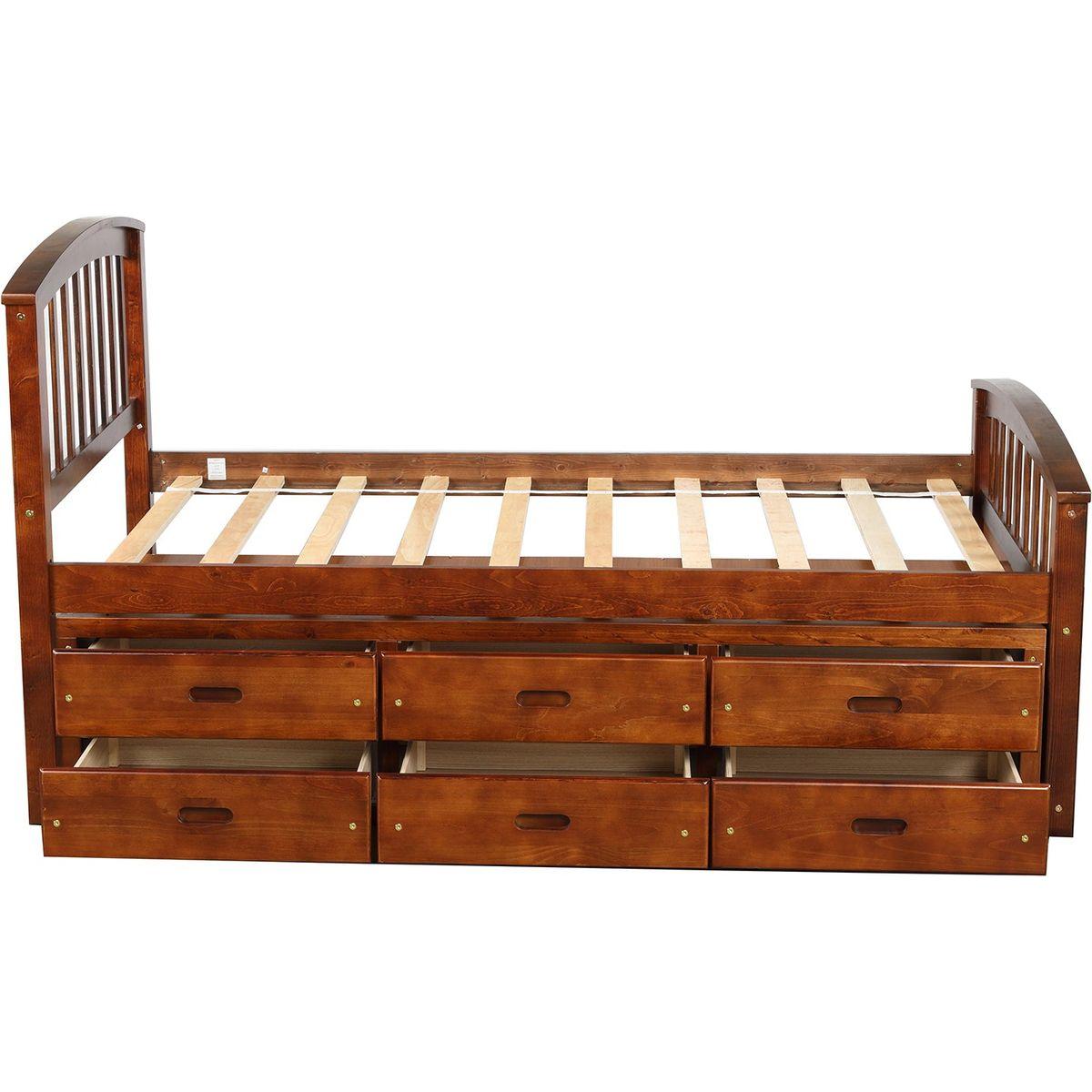 Twin Size Platform Storage Bed Solid Wood Bed with 6 Drawers