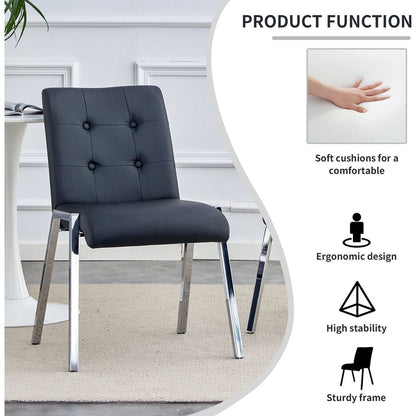 Grid armless high backrest dining chair, electroplated metal legs, black 2-piece set, office chair. Suitable for restaurants, living rooms, kitchens, and offices. XS-0809