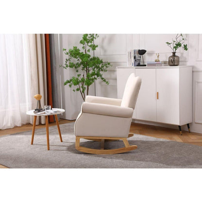 Baby Room High Back Rocking Chair Nursery Chair, Comfortable Rocker Fabric Padded Seat, Modern High Back Armchair