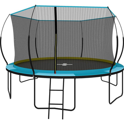 YC 14FT Recreational Trampolines with Enclosure for Kids and Adults with Patented Fiberglass Curved Poles Pumpkin-Blue