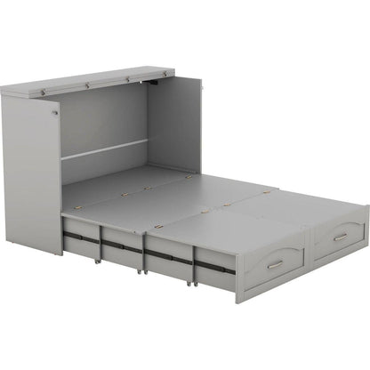 Full Size Murphy Bed Wall Bed with drawer and a set of Sockets & USB Ports, Pulley Structure Design, Gray