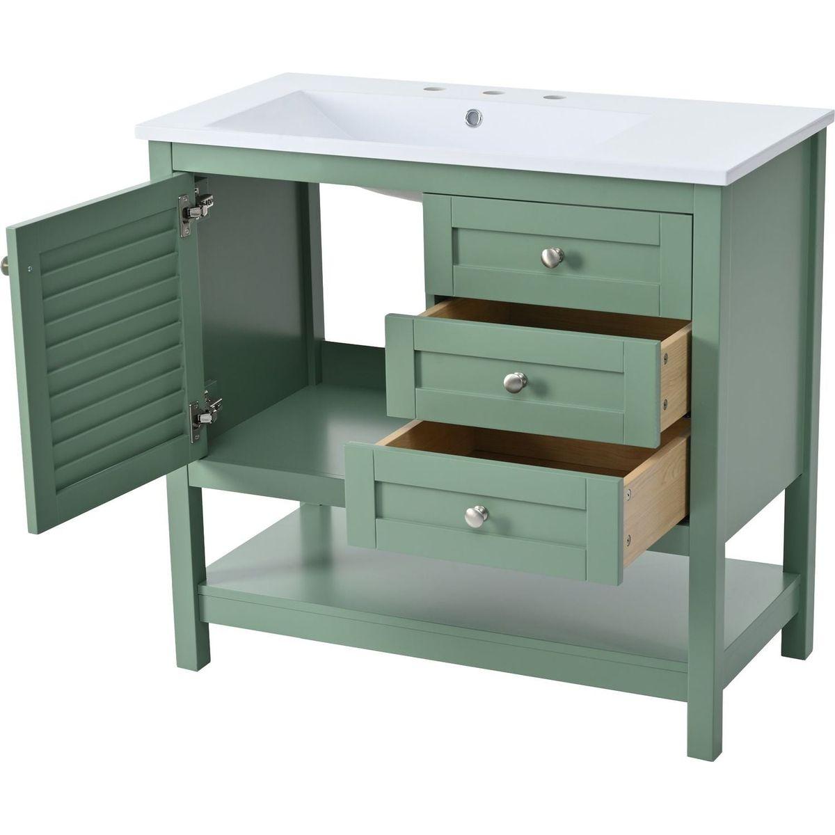 36" Bathroom Vanity with Undermount Sink, Free Standing Vanity Set with 2 Drawers& Soft Closing Doors, Bathroom Storage Cabinet with Solid Wood Feet, Green