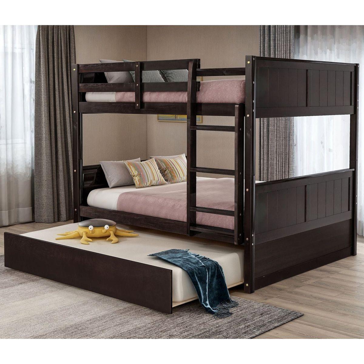 Full Over Full Bunk Bed with Twin Size Trundle, Espresso